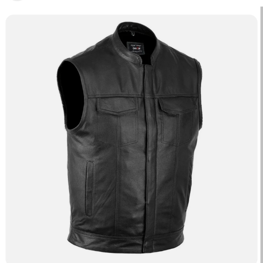 NWT Leather Motorcycle Vest Cut Defy Leather Interior Pockets Full Zip Phone